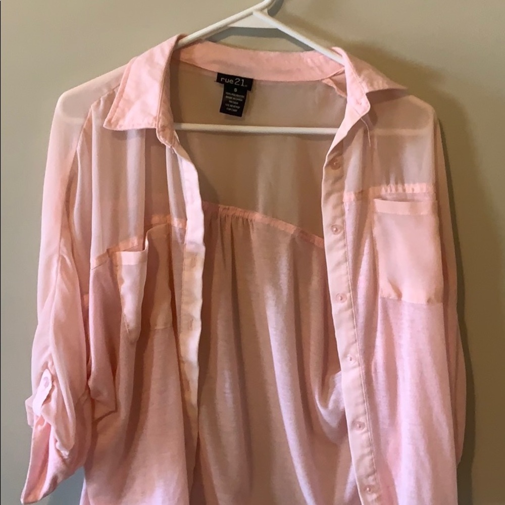 Pink flowy button up